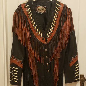 Vintage Fringe Leather Biker Jacket - XL